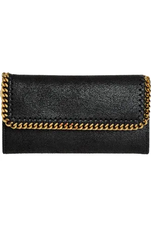 Stella McCartney Tilbehør, Dame, Sort, ONE SIZE, Uld, Snap-button Wallet med Logo og Kortlommer