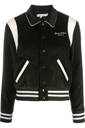 Sporty & Rich Jakke, Dame, Grøn, M, Bomuld, Broderet Corduroy Varsity Bomberjakke