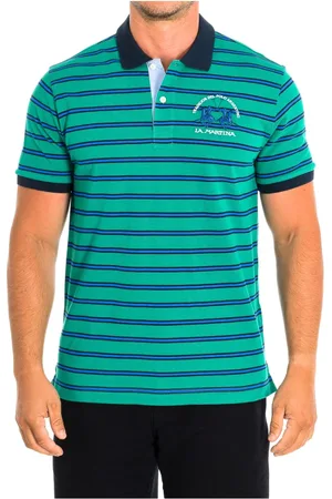 La Martina Top, Herre, Grøn, M, Bomuld, Stribet Kortærmet Polo Shirt