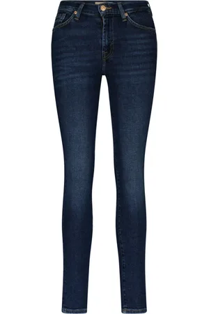 7 for all Mankind Jeans, Dame, Blå, W26, Bomuld, High-Waist Skinny Jeans