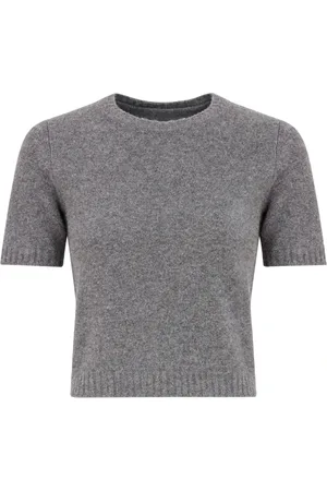 Maison Margiela Strik, Dame, Grå, M, Uld, Strikket Sweater med Rund Hals og Ribkant