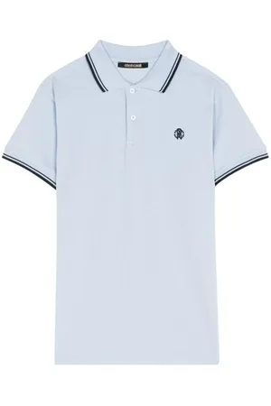Roberto Cavalli Top, Herre, Blå, 3XL, Bomuld, Monogram Polo Shirt med Broderet Logo