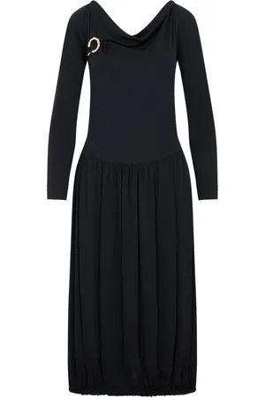 Lanvin Kjole, Dame, Sort, XS, Uld, LS Drape Midi Kjole