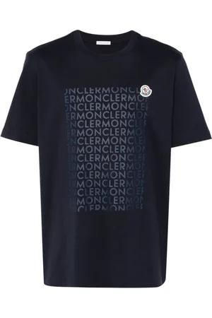 Moncler Top, Herre, Blå, XL, Bomuld, Logo Detail Bomulds T-shirt med korte ærmer