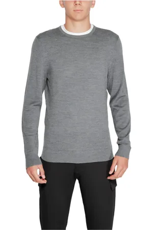 Calvin Klein Strik, Herre, Grå, 2XL, Uld, Rundhalset striktrøje i uld