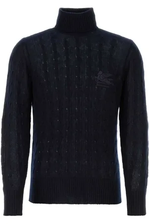 Etro Strik, Herre, Blå, L, Cashmere, Midnatsblå Cashmere Rullekrave