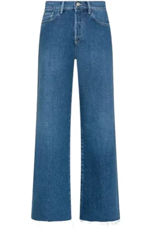 Cycle Jeans, Dame, Blå, W27, Flared Stonevasket Jeans med Ødelagt Kant