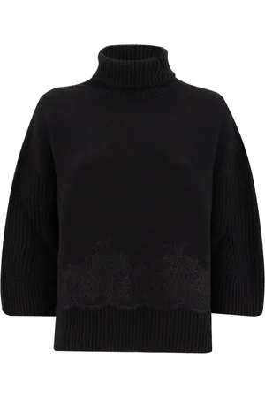 ERMANNO SCERVINO Strik, Dame, Sort, M, Uld, Uld Turtleneck med Blondeindsatser