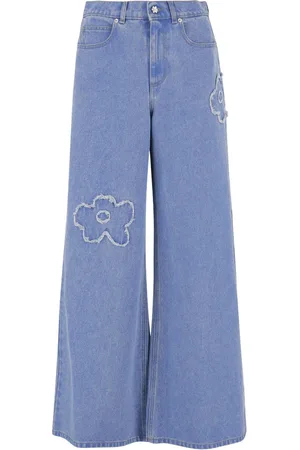 Marni Jeans, Dame, Blå, M, Denim, Flower Appliqué Wide Leg Denim Jeans