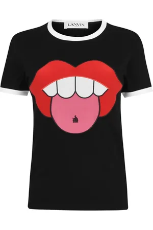 Lanvin Top, Dame, Sort, XS, Bomuld, Lips Logo T-Shirt