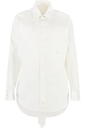 Maison Margiela Bluser & Skjorter, Dame, Hvid, 2XS, Bomuld, Bomuldsskjorte med asymmetrisk kant