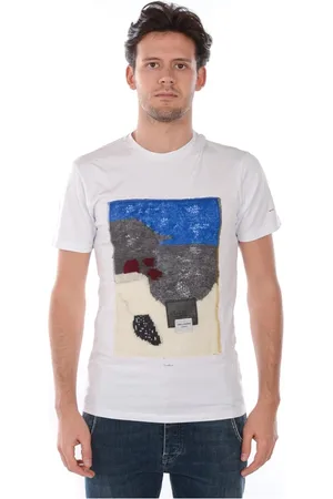 D.A. Daniele Alessandrini Top, Herre, Hvid, XL, Bomuld, Pop Art Plettet T-shirt