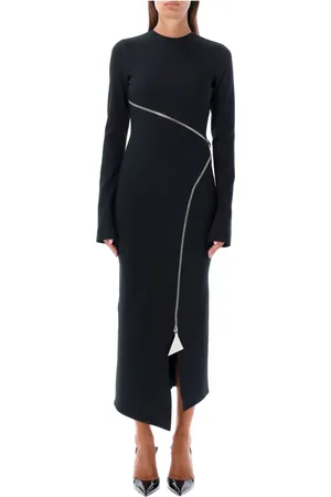 The Attico Kjole, Dame, Sort, 2XS, Polyester, Sort Midi Kjole med Lynlås foran