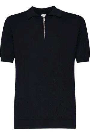 ELEVENTY Top, Herre, Blå, M, Uld, Half Zip Polo