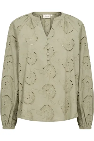 Cream Bluser & Skjorter, Dame, Grøn, 3XL, Bomuld, Broderet bluse med V-udskæring