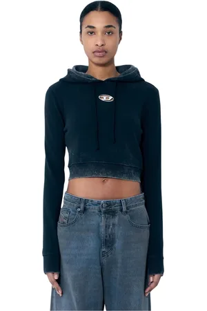 Diesel Sweathshirts & Hoodies, Dame, Sort, S, Tyl, Distressed Hættetrøje Cropped Style