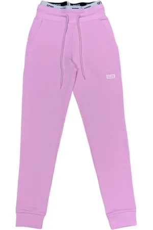 GCDS Bukser, Dame, Lyserød, 2XS, Bomuld, Rosa Bomuld Joggers med Hvid Talje og Sort Logo Bogstaver