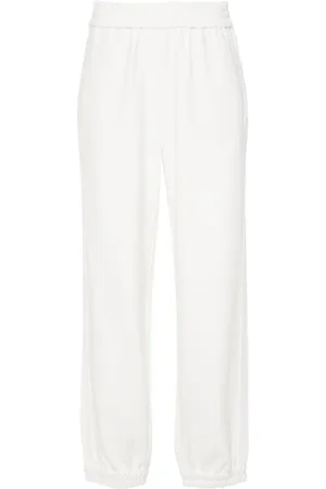 Brunello Cucinelli Bukser, Dame, Hvid, M, Hvide Jersey Track Pants med Elastisk Taljebånd