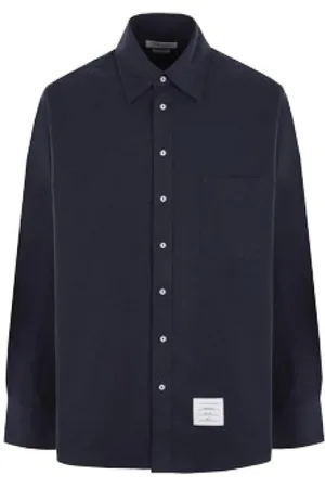 Thom Browne Skjorte, Herre, Blå, S, Bomuld, Oversize Flanellskjorte med Logo Label