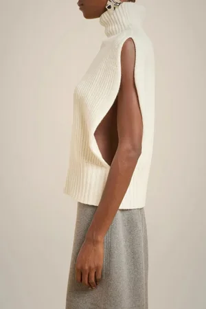 LIVIANA CONTI Strik, Dame, Grå, M, Cashmere, Cashmere High Neck Ribbed Sweater