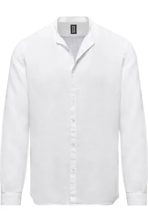 Bomboogie Skjorte, Herre, Hvid, M, Linen Mandarin Collar Shirt