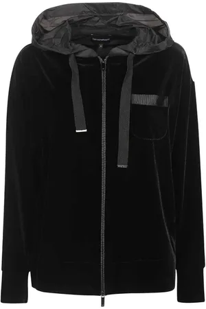 Emporio Armani Sweathshirts & Hoodies, Dame, Sort, XS, Uld, Front Pocket Full Zip Hættetrøje