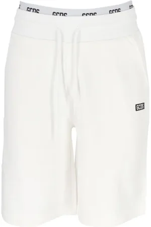 GCDS Shorts, Herre, Hvid, M, Bomuld, Hvide bomuld Bermuda shorts med elastisk talje og sort logo bogstaver