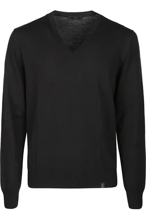 FAY Strik, Herre, Sort, 2XL, Uld, Stilfuld V-hals sweater
