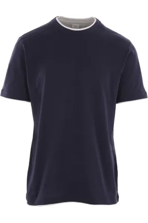 ELEVENTY Top, Herre, Blå, XL, Bomuld, Bomulds T-shirt med hvide kanter
