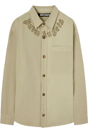 Palm Angels Skjorte, Herre, , L, Uld, Khaki Grøn Logo Skjorte