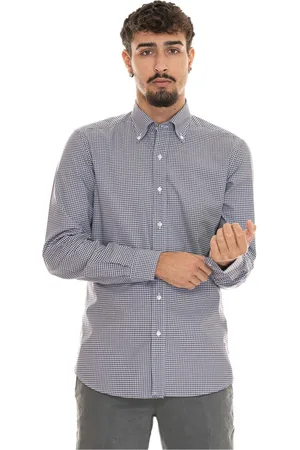 FAY Skjorte, Herre, Blå, L, Bomuld, Ternet Button-Down Casual Bomuldsskjorte