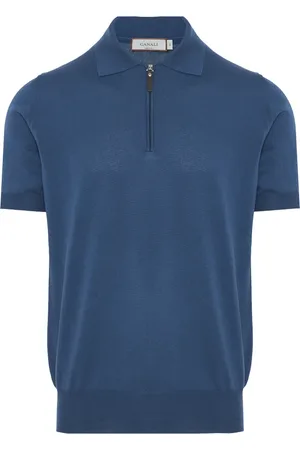 CANALI Top, Herre, Blå, 2XL, Bomuld, Zip Polo Shirt
