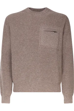 Ermenegildo Zegna Strik, Herre, , M, Uld, Taupe uldsweater med lynlåslomme