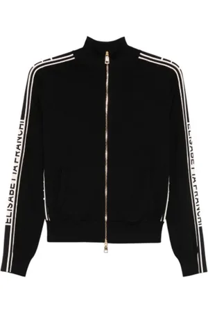Elisabetta Franchi Sweathshirts & Hoodies, Dame, Sort, M, Uld, Graphic Touch Cardigan med Logobånd