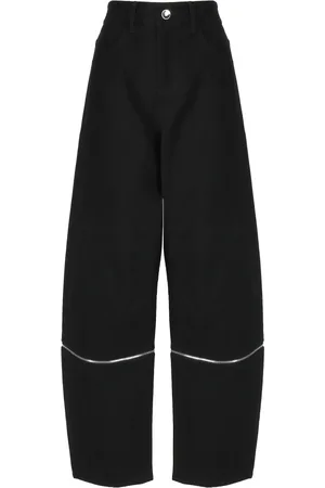 Moncler Bukser, Dame, Sort, XS, Bomuld, Sort bomuldscanvasbukser med ringdetaljer