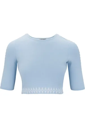 Elisabetta Franchi Strik, Dame, Blå, M, Polyester, Logo Striktrøje Top Kortærmet