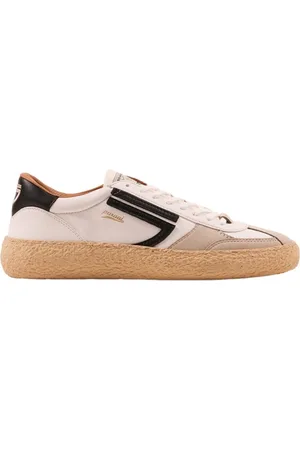 Puraai Sko, Herre, Flerfarvet, 45 EU, Læder, Hvide Eco-læder Sneakers med Beige Ruskind og Sort Læder Detaljer