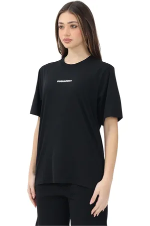 Dsquared2 Top, Dame, Sort, L, Bomuld, Sortærmet T-shirt med logo print i sort