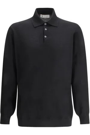 Brunello Cucinelli Top, Herre, Sort, S, Uld, Ribstrikket Uld Polo Shirt