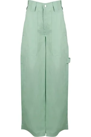 Stella McCartney Bukser, Dame, Grøn, XS, Uld, Fluid Twill Linen Bukser