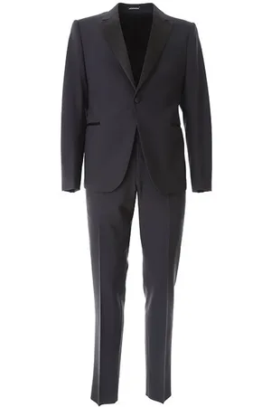 Emporio Armani Jakkesæt, Herre, Blå, 2XL, Satin, Navyblå Habit med Satin Revers