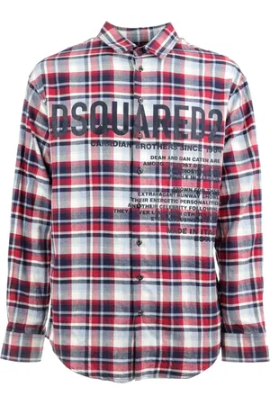 Dsquared2 Skjorte, Herre, Rød, L, Bomuld, Logo Trykt Skjorte med Tern