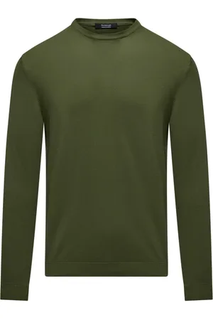 Bomboogie Strik, Herre, Grøn, XS, Bomuld, Strikket Crew Neck Pullover med Glatstrik