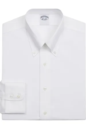 Brooks Brothers Skjorte, Herre, Hvid, XL, Bomuld, Hvid Regular Fit Non-Iron Stretch Supima Bomuld Twill Skjorte med Button Down Krave
