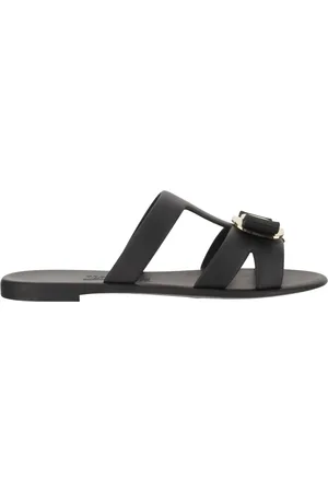 Salvatore Ferragamo Sko, Dame, Sort, 35 EU, Bow gummisandaler med gylden plade