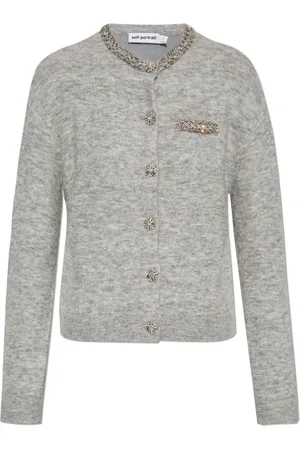 Self-Portrait Strik, Dame, Grå, S, Uld, Pyntet Strik Cardigan Aw24-064C-Gr