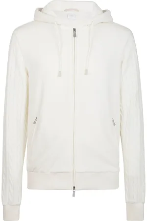 ELEVENTY Sweathshirts & Hoodies, Herre, Hvid, M, Uld, Cashmere Hættetrøje med Fuld Lynlås Jersey