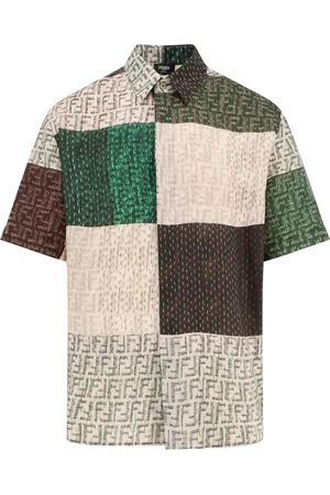 Fendi Skjorte, Herre, Flerfarvet, XL, Linned, Linnedskjorte med FF-print