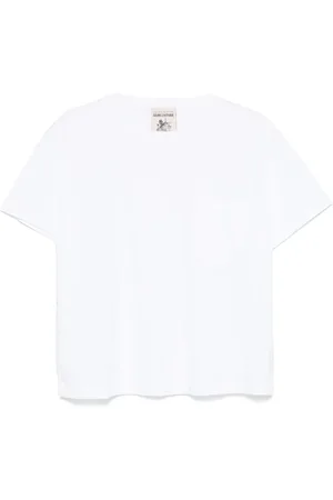 SEMICOUTURE Top, Dame, Hvid, S, Bomuld, Hvid T-shirt med broderet motiv og rund hals