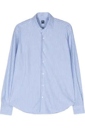 FEDELI Skjorte, Herre, Blå, 4XL, Bomuld, Stribet Cotton Stretch Skjorte
